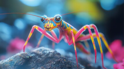 Sticker - Vibrant Praying Mantis Close-Up Photography