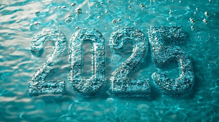 Wall Mural - An underground water liquid text wishing you a happy new year in 2025. Concept art for New Year 2025