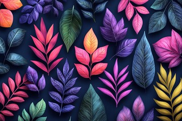 Wall Mural - A purple and pink leaf pattern with simple background. 