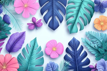 Wall Mural - A purple and pink leaf pattern with simple background. 