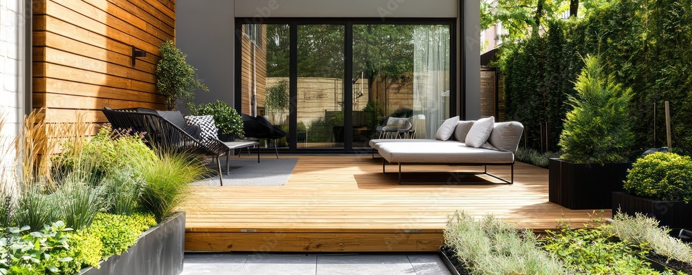 Scandinavian-inspired patio with sleek wooden decking, modern outdoor ... - Luxury Scandinavian Patio Decor Inspiration