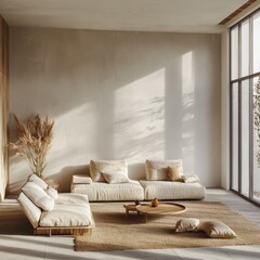 Wall Mural - A minimalist living room modern furniture and a focus on the flooring The overall vibe is serene  