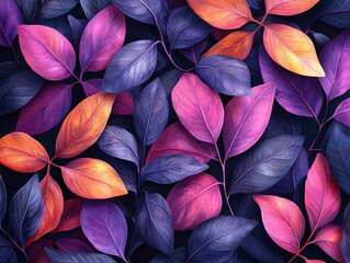 Wall Mural - A purple and pink leaf pattern with simple background. 