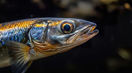 Close-Up of a Fish's Head with Intricate Scales and Gills