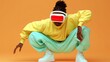 © Andrea Marongiu - Experience the vibrant world of virtual reality with a dancer in a vr headset against a yellow backdrop. Explore futuristic cyber entertainment