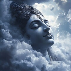 Wall Mural - Hindu God Vishnu sleeping on clouds,  Hinduism, spirituality, faith