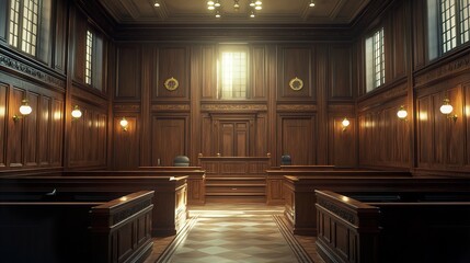 Wall Mural - Classic Courtroom Interior Design: Wood Paneling, Light and Shadow