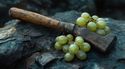 Wall Mural - Green Grapes on Rustic Wooden Surface