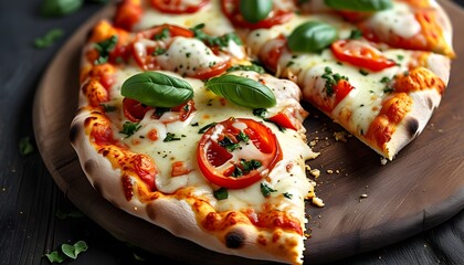 Artistic overhead view of a smoothly lit pizza slice with vibrant colors and textures