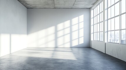 Sticker - Empty White Room with Large Windows and Sunlight Streaming Through