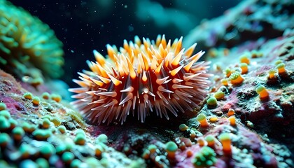 Wall Mural - Vibrant Sea Urchin Living Amidst Colorful Coral Reefs in Captivating Marine Photography