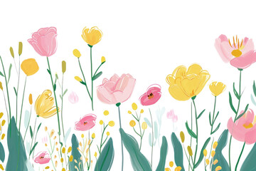 png cute blooming flowers border illustration graphics painting pattern.