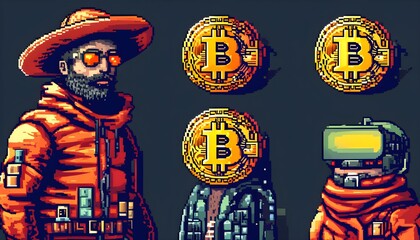 pixel art bitcoin icons showcasing unique designs and vibrant colors