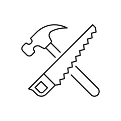 Hand saw and hammer icon line style isolated on white background. Vector illustration