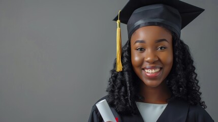 Wall Mural - Excited graduate holding a certificate in education against a white backdrop, showcasing success in academia with a proud expression