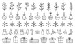 © AnyaLi - Hand drawn set of Christmas design doodle elements. Snowflakes, Christmas balls, Christmas trees, gift box, winter branches in sketch style. Vector illustration isolated on white background