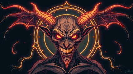 closeup demon illustration for halloween background