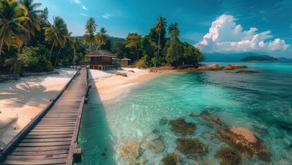 Tropical Beach Paradise with Wooden Pier