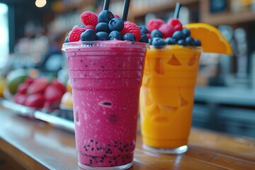 Wall Mural - Delicious Smoothies with Fresh Berries