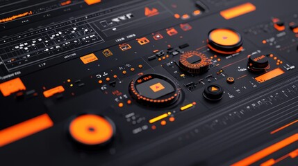 Futuristic AI Video Editing Software Interface with Orange Glowing Buttons