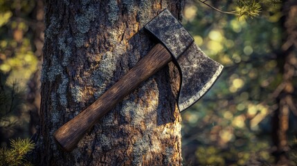 Rustic Axe on Tree