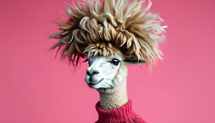 Wall Mural - Trendy Alpaca Hairstyles: A Showcase of Fluffiest Looks in Vibrant Styles