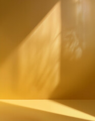 Wall Mural - abstract pastel yellow studio background for product presentation. empty room with shadows from wind
