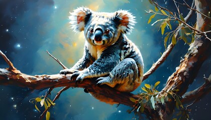 Poster - Celestial Koala Guardian Embraced by Cosmic Tree Branches