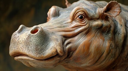 Poster - Close-up Portrait of a Hippopotamus Sculpture