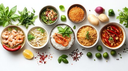 Wall Mural - A Variety of Thai Dishes with Fresh Ingredients and Spices