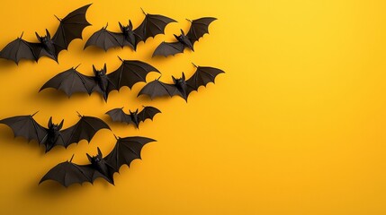 Canvas Print - Halloween Bats Flying on Yellow Background  Festive Decoration