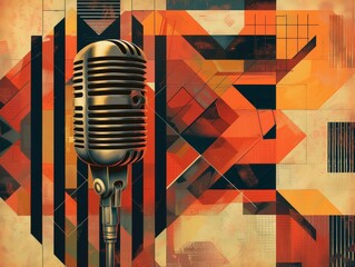 Wall Mural - Cubist Lines: Vintage Microphone Abstract