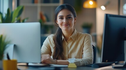 Smiling Businesswoman at Her Desk