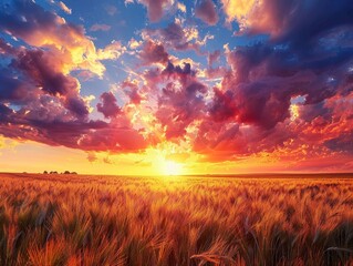 Sticker - Sunset Barley Field with Dramatic Sky