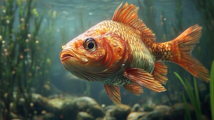 Poster - Close-up of a Goldfish Swimming in an Aquarium