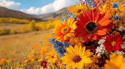 Wall Mural - Vibrant Autumn Wildflowers in a Meadow Landscape