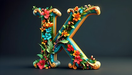 Wall Mural - Stylish 3D Capital Letter K with Decorative Elements