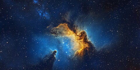 a vibrant nebula glows in the vastness of space, its colors of gold and blue creating a stunning cos