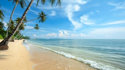 Wall Mural - Sandy_tropical_beach_with_island_on_background