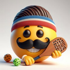 Wall Mural - 3D Happy one mustachioed emoji playing pickleball