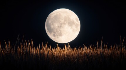 full moon over grassy field night sky nature landscape photography