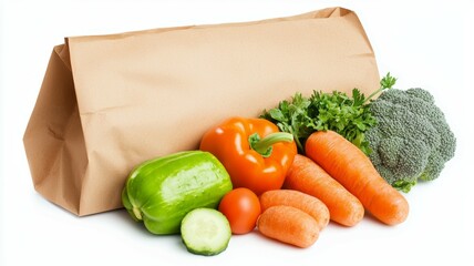 A bag of vegetables including carrots, broccoli, and peppers