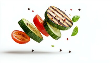 Wall Mural - A close up of a salad with a variety of vegetables including tomatoes, cucumbers