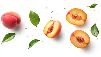 Poster - A close up of a peach with a leaf on it