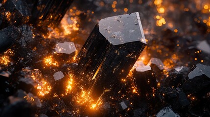 Sticker - Black Tourmaline Crystal Macro: A Close Up of Nature's Beauty