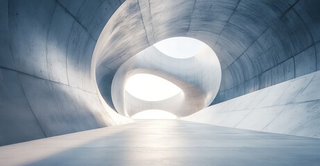 Wall Mural - abstract concrete structure with a circular opening letting in light.