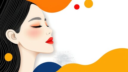 Poster - Beautiful Woman Cartoon Portrait with Abstract Background Illustration