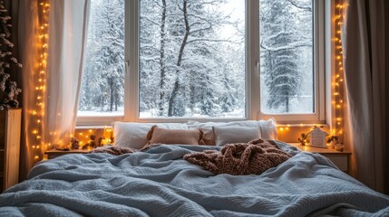 Wall Mural - Winter themed bedroom interior generative ai