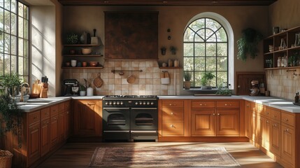 Wall Mural - Vintage-inspired kitchen with antique furniture.