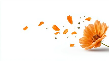 A flower with orange petals is shown with a white background